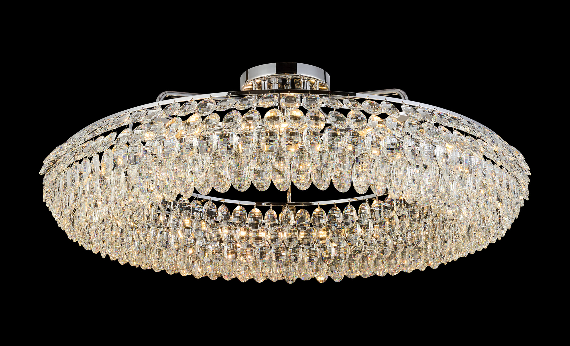 IL32933CH  Coniston 95cm Semi Flush Ring Ceiling, 15 Light E14, Polished Chrome/Crystal Item Weight: 26kg